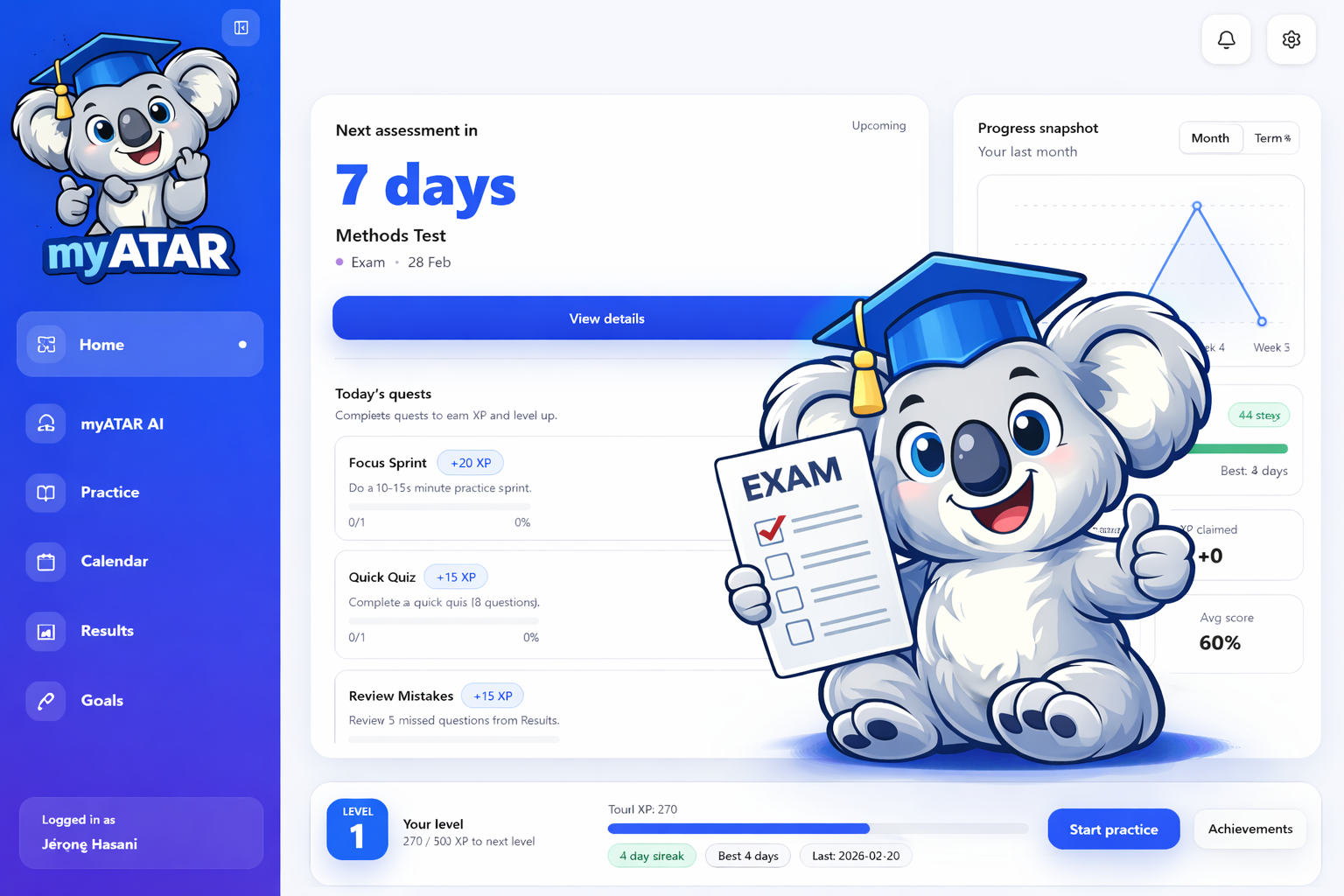 myATAR dashboard preview